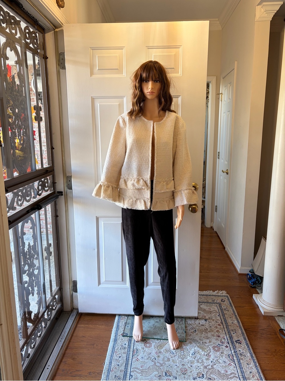 Ann Taylor Cream Textured Ruffle Jacket